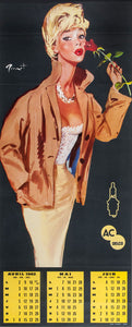 Woman with Rose: Calendar advertising spark plugs. Avril - Juin 1962