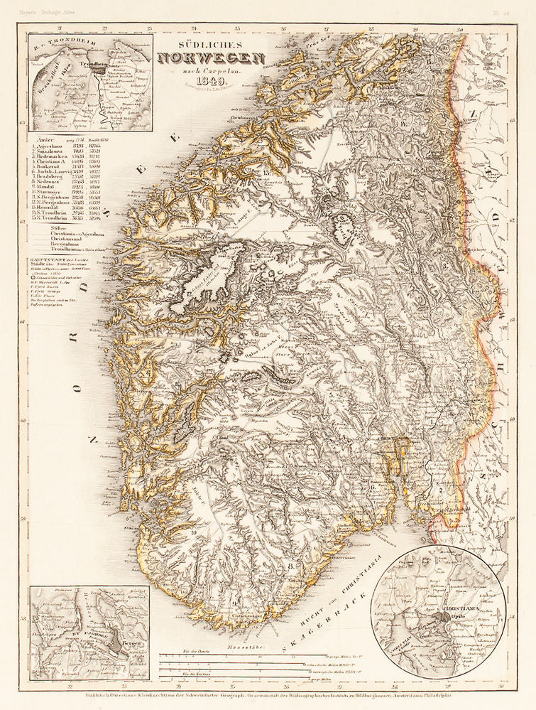 Sudliches Norwegen nach Carpelan, 1849. (Map of Southern Norway