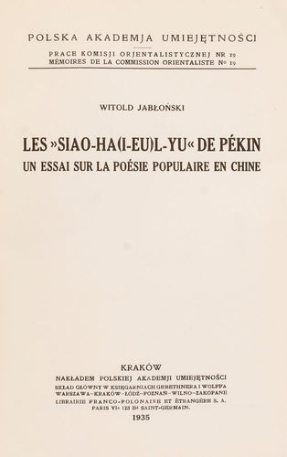 Les Siao-ha(i-eu)l-yu de Pékin. Un essai