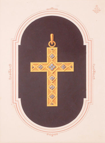 Original gouache design - crucifix with inlaid diamonds