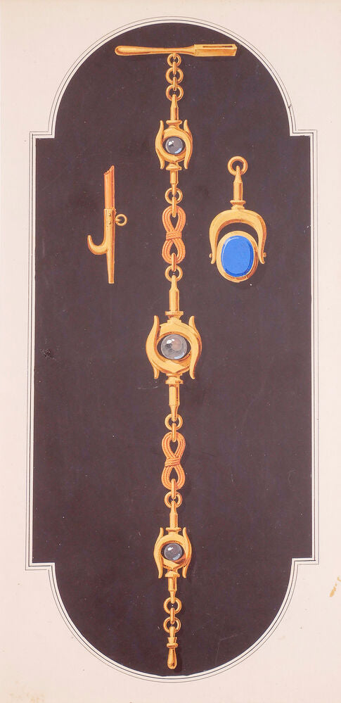 Original gouache design - gold bracelet with nautical detailing and charms