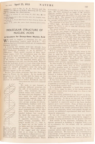 Molecular Structure of Nucleic Acids: A Structure of Deoxyribose Nucleic Acid
