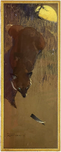 Fox and feather [framed large original coloured chalk illustration …