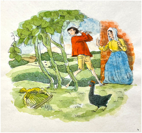 Original pen, ink, and watercolour illustration for Jack and the Beanstalk