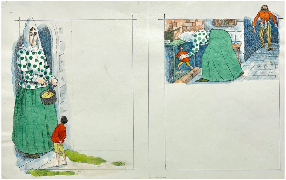 Original pen, ink, and watercolour illustrations for Jack and the Beanstalk