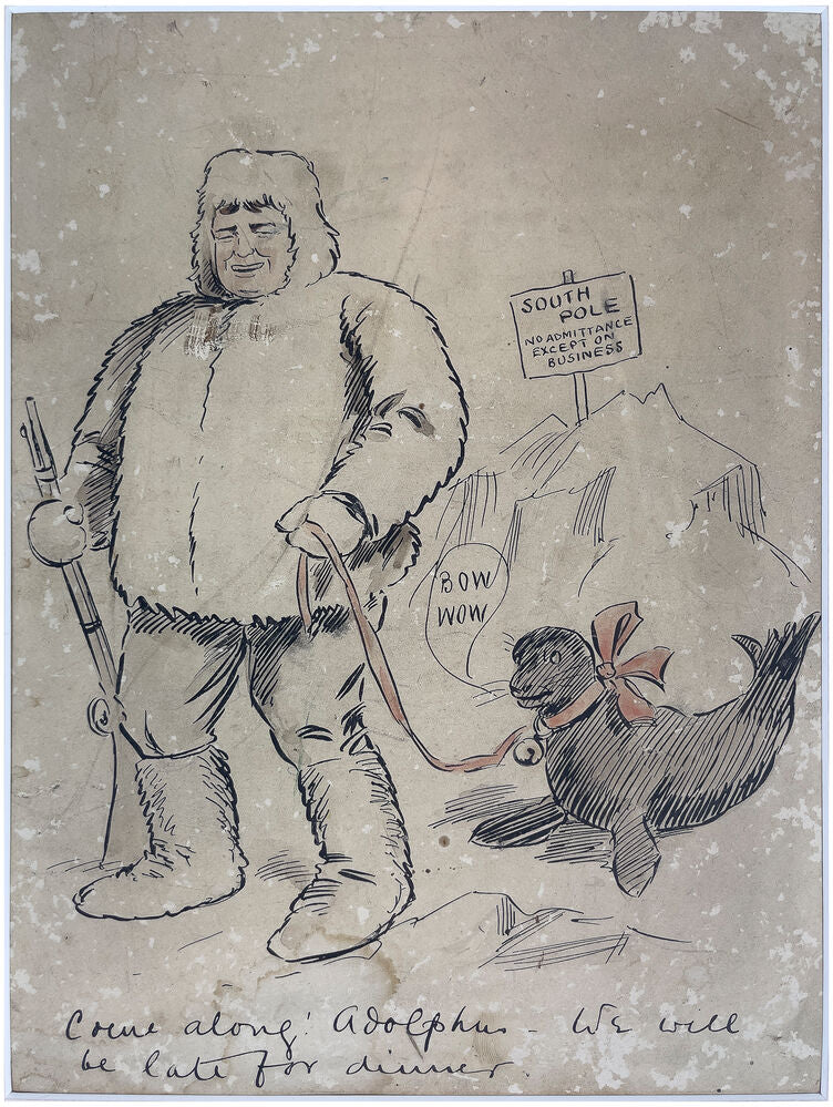 Black ink and red wash caricature refering to the American Polar …