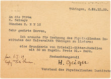 Load image into Gallery viewer, A typed postcard, signed H. Geiger, Tübingen, 24th December 1929